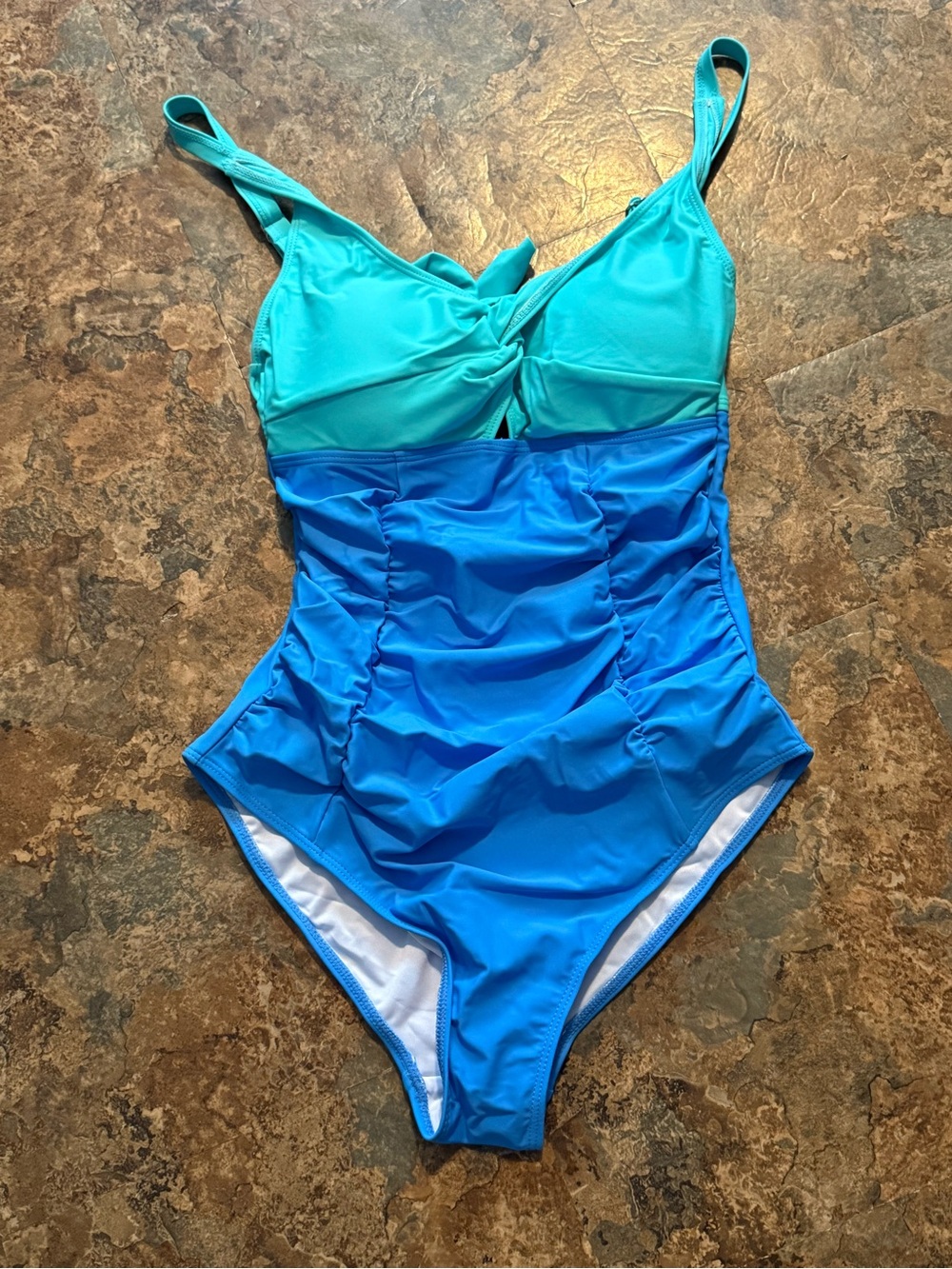 Women’s Two-Tone Blue/Turquoise Ruched Swim Bodysuit Eirien Medium New